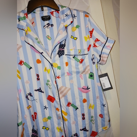 Kate Spade Aqua Stripe Pajamas Set PJ Shirt + Shorts Sleepwear KS12601T - Picture 6 of 16